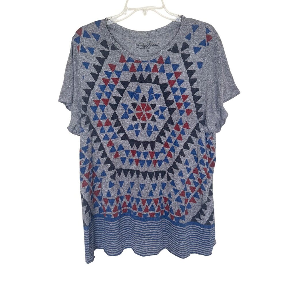 Lucky Brand Womens Geometric Print Gray T-Shirt Size 3X - Picture 1 of 8